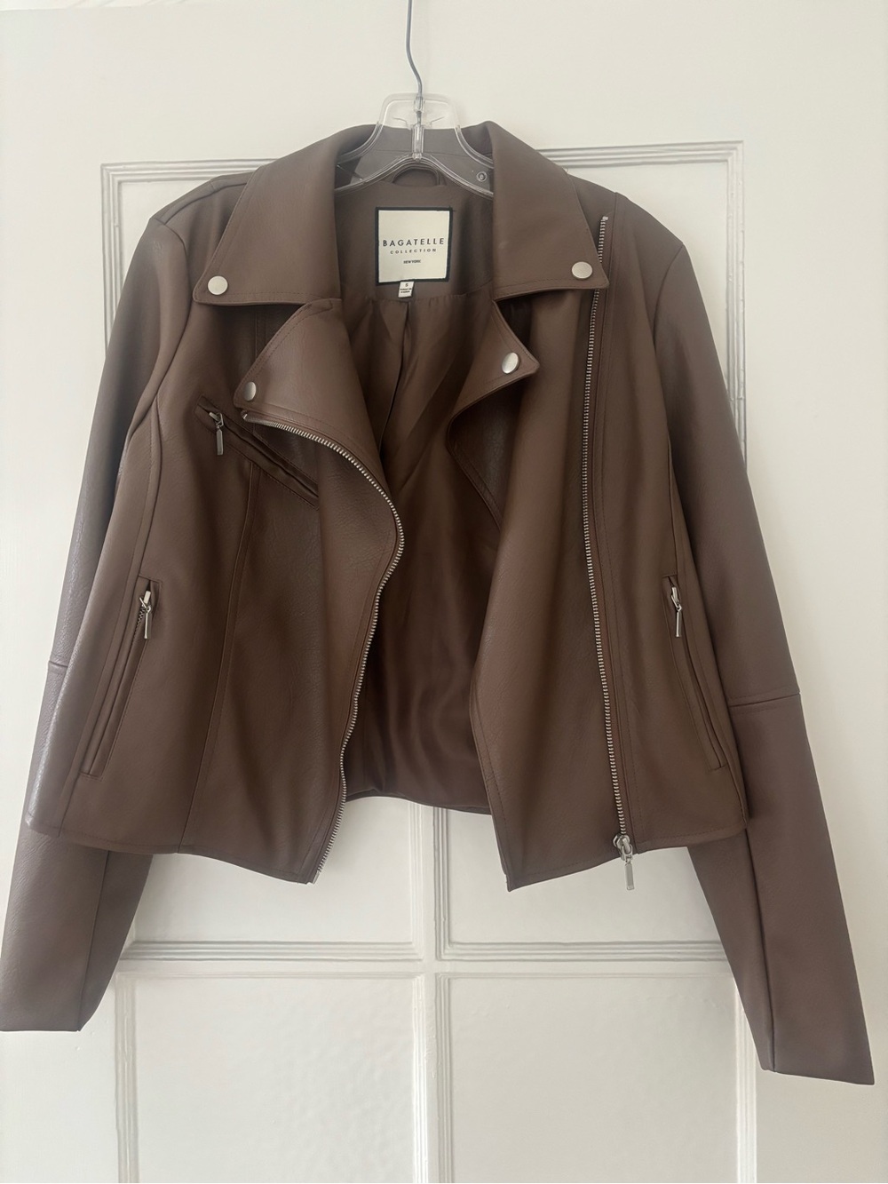 bagatelle Brown Faux Leather Asymmetrical Moto Jacket